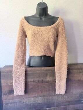 SKIMS Cozy Knit Scoop Neck Crop Top Camel Size Small EUC